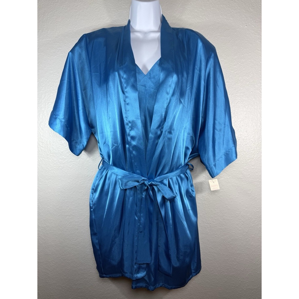 Fredericks of Hollywood Sexy Blue Kimono Robe Set Size M/L New Vintage